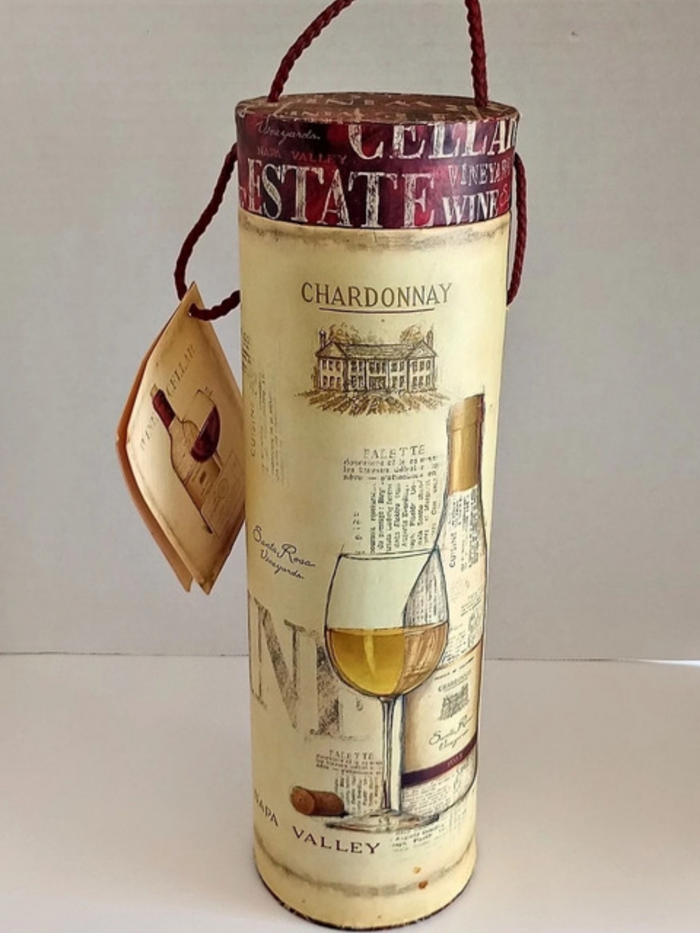Tri Coastal Design Wine Gift Box Tube 13" Artwork by Emily Adams  Vintage 2004